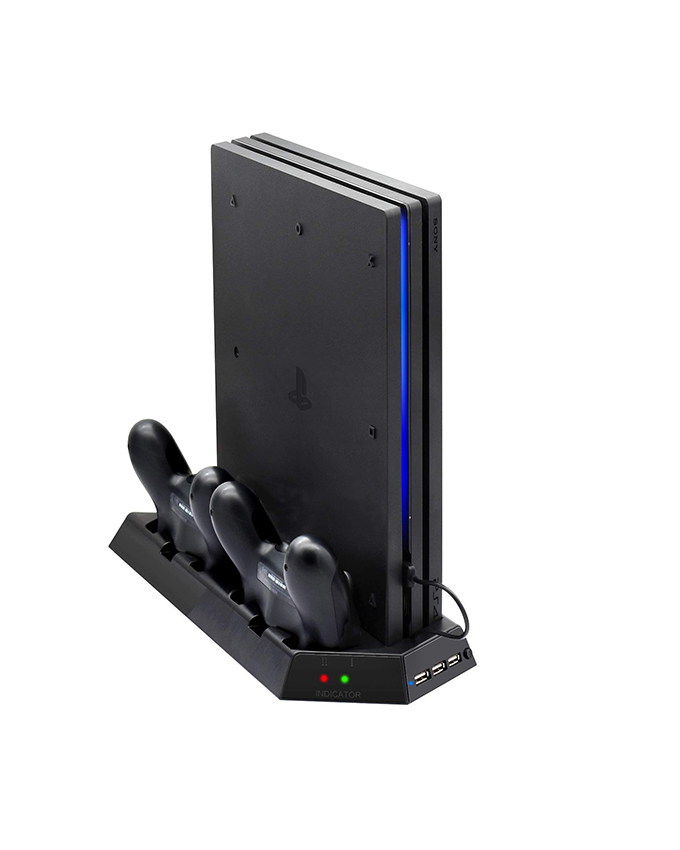 PS4 Slim Controller Charger Stand, 4 Vertical Dual Charging Dock with Cooling Fan
